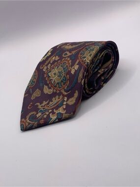 Botany 500 Paisley Silk Tie in Burgundy with Teal and Gold Accents 0152 Italian